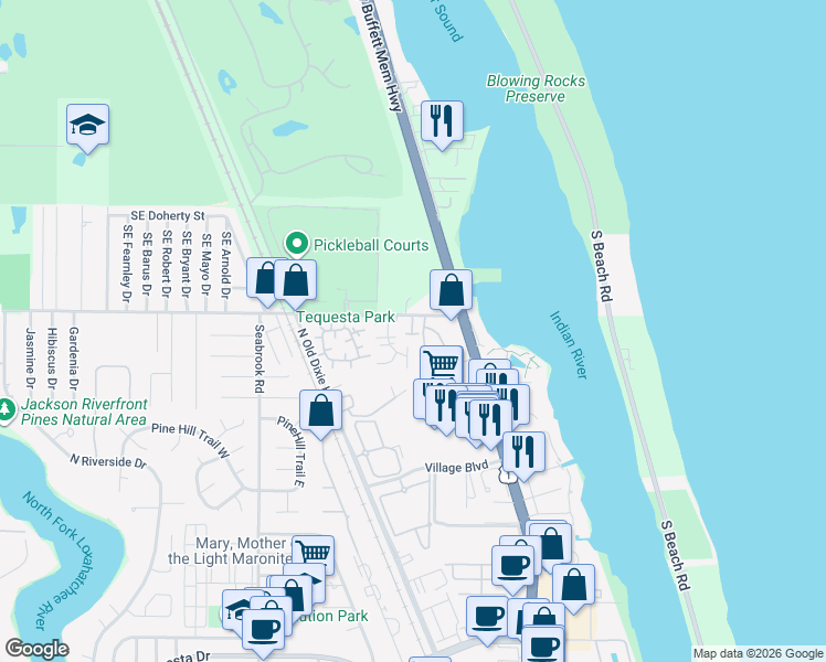 map of restaurants, bars, coffee shops, grocery stores, and more near 3774 County Line Road in Jupiter