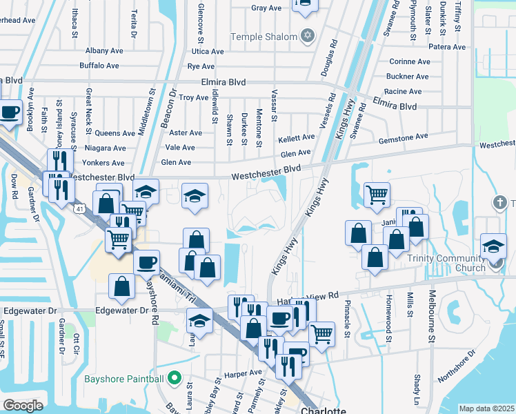 map of restaurants, bars, coffee shops, grocery stores, and more near 23023 Westchester Boulevard in Port Charlotte