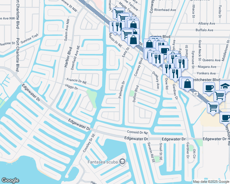 map of restaurants, bars, coffee shops, grocery stores, and more near 421 Dunn Drive Northeast in Port Charlotte