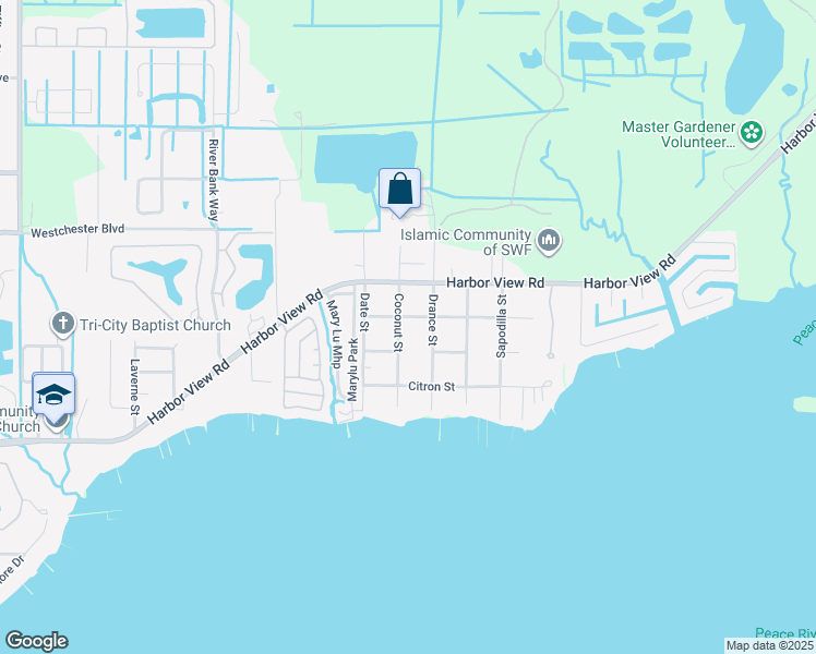 map of restaurants, bars, coffee shops, grocery stores, and more near 1801 Banana Street in Port Charlotte