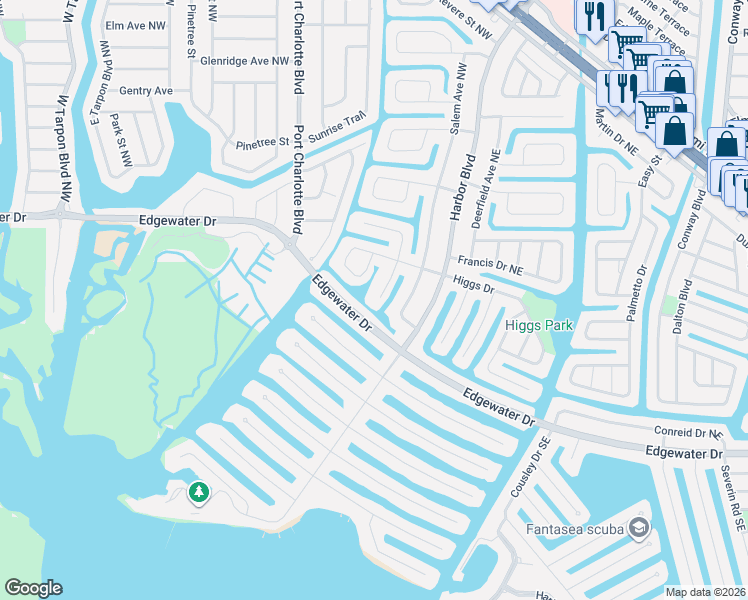 map of restaurants, bars, coffee shops, grocery stores, and more near 108 Buckeye Avenue Northwest in Port Charlotte