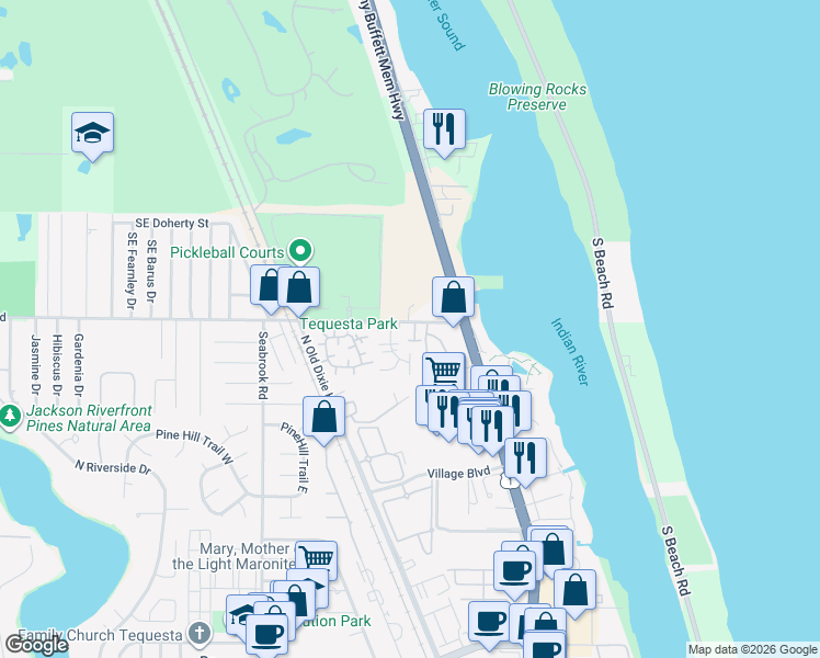 map of restaurants, bars, coffee shops, grocery stores, and more near 3774 County Line Road in Jupiter