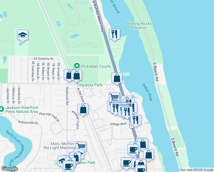 map of restaurants, bars, coffee shops, grocery stores, and more near 3774 County Line Road in Jupiter