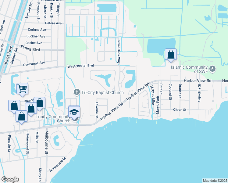 map of restaurants, bars, coffee shops, grocery stores, and more near 24032 Riverfront Drive in Punta Gorda