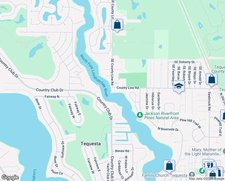 map of restaurants, bars, coffee shops, grocery stores, and more near 4980 County Line Road in Jupiter