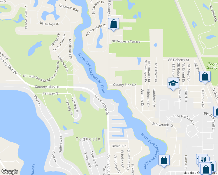 map of restaurants, bars, coffee shops, grocery stores, and more near 4980 County Line Road in Jupiter