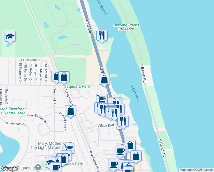 map of restaurants, bars, coffee shops, grocery stores, and more near U.S. 1 & County Line Rd in Jupiter