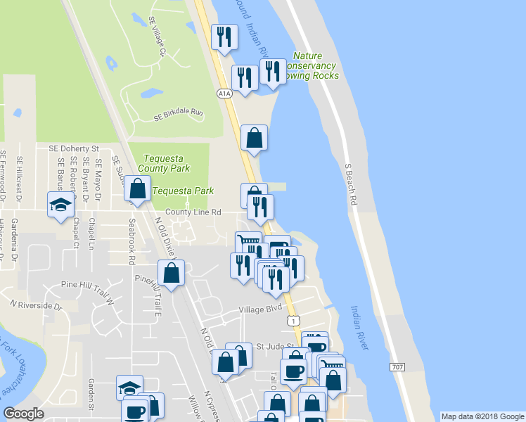 map of restaurants, bars, coffee shops, grocery stores, and more near 33469 Southeast Federal Highway in Jupiter