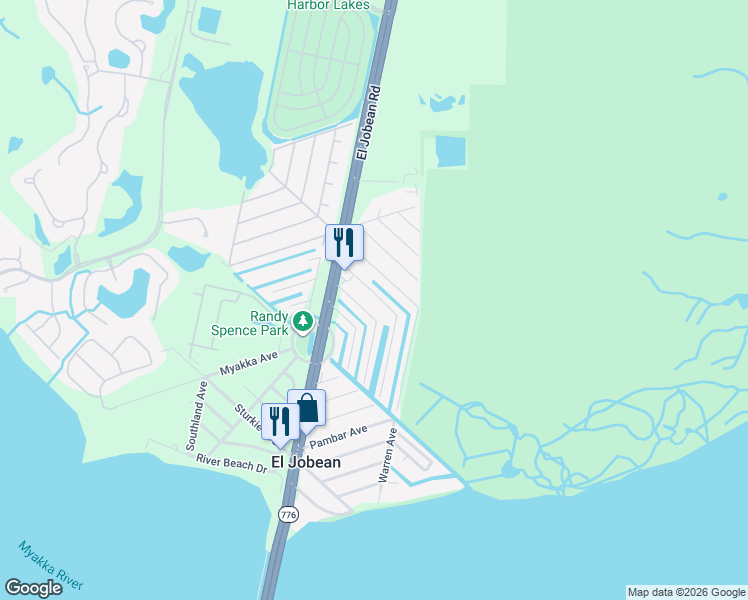 map of restaurants, bars, coffee shops, grocery stores, and more near 4180 Wood Duck Road in Port Charlotte