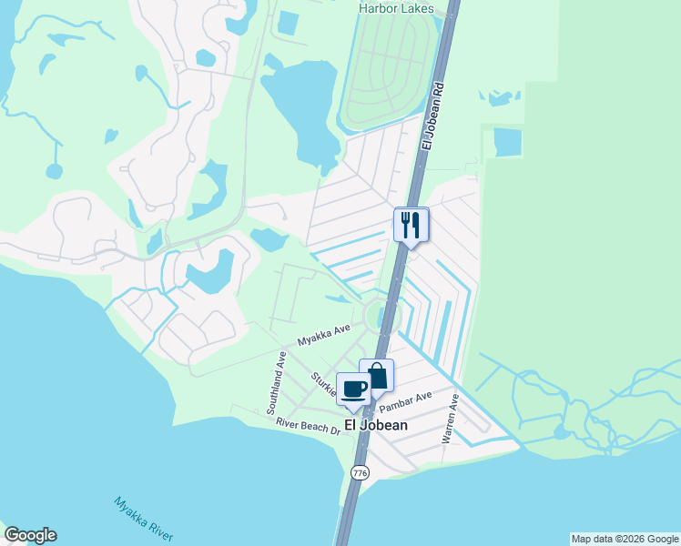 map of restaurants, bars, coffee shops, grocery stores, and more near 4747 Nonchalant Road in Port Charlotte