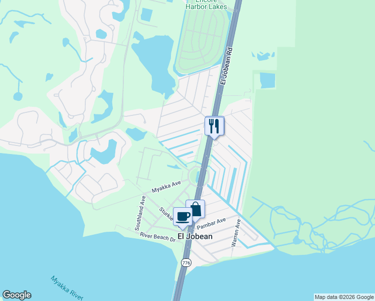 map of restaurants, bars, coffee shops, grocery stores, and more near 4747 Nonchalant Road in Port Charlotte