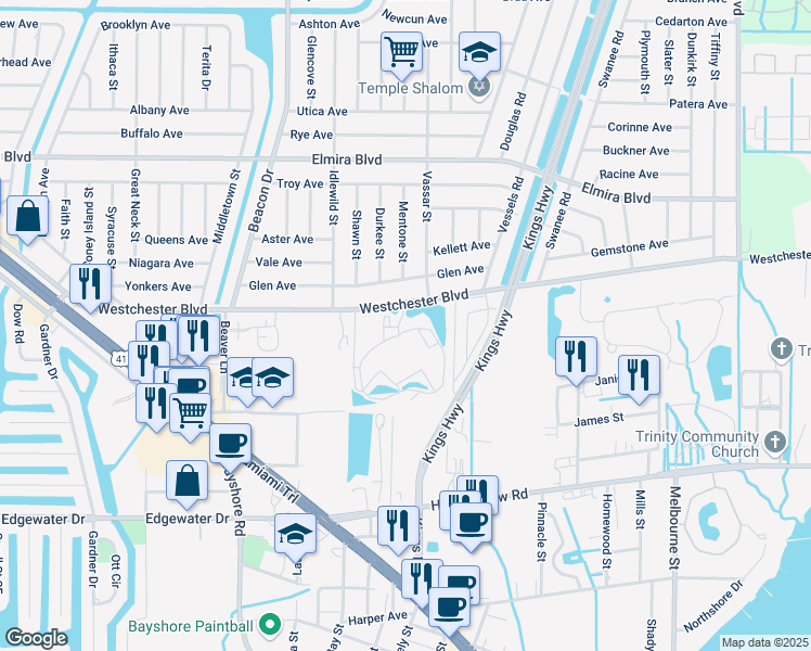 map of restaurants, bars, coffee shops, grocery stores, and more near 23098 Westchester Boulevard in Port Charlotte