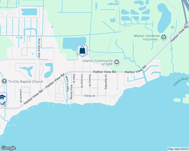 map of restaurants, bars, coffee shops, grocery stores, and more near 174 Guava Street in Punta Gorda