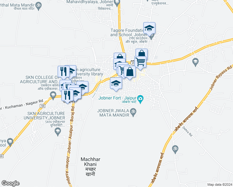 map of restaurants, bars, coffee shops, grocery stores, and more near in Jobner