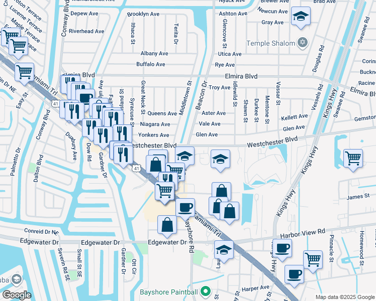 map of restaurants, bars, coffee shops, grocery stores, and more near 3600 Middletown Street in Port Charlotte