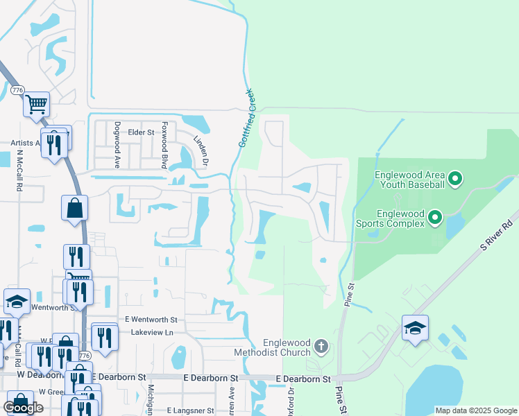 map of restaurants, bars, coffee shops, grocery stores, and more near 402 Blue Springs Court in Englewood