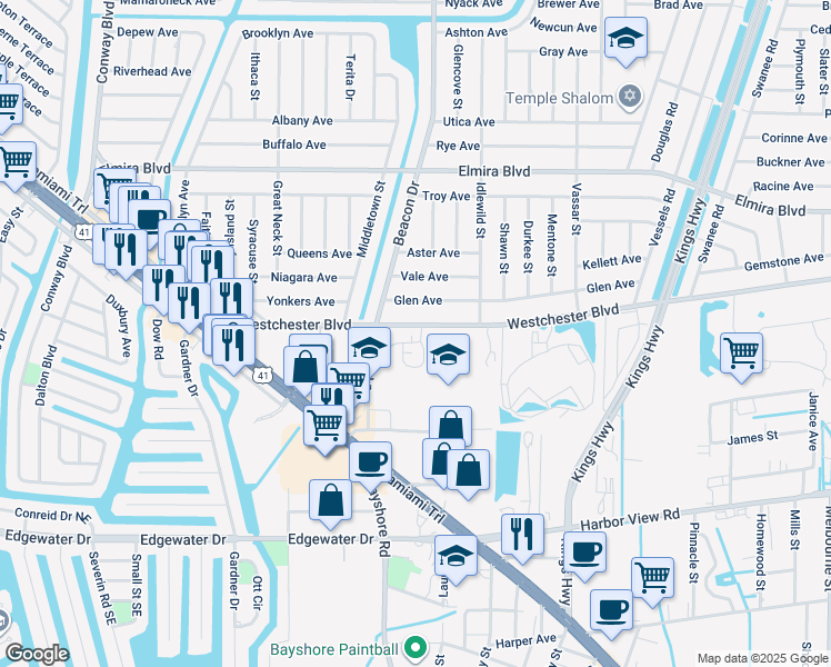 map of restaurants, bars, coffee shops, grocery stores, and more near 22410 Westchester Boulevard in Port Charlotte