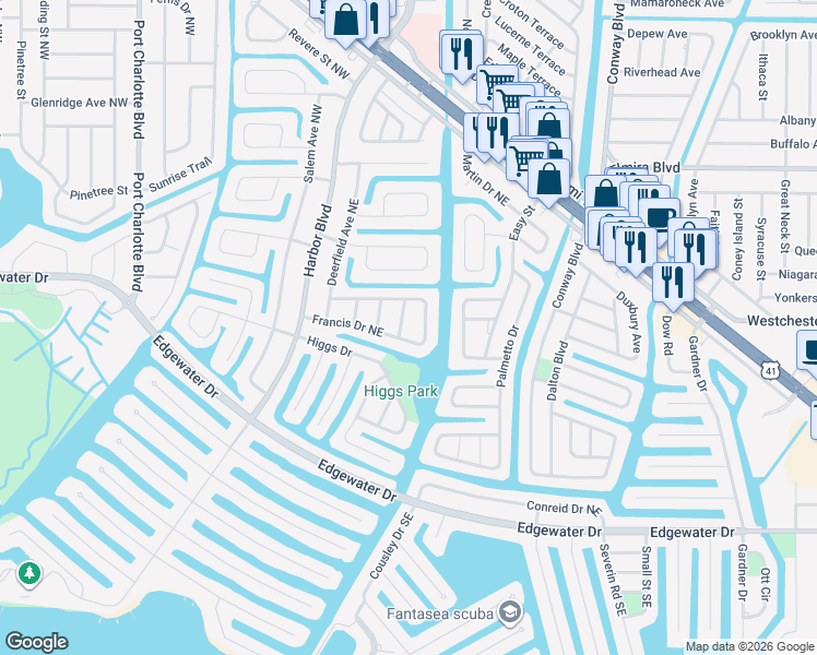 map of restaurants, bars, coffee shops, grocery stores, and more near 151 Emmett Avenue Northeast in Port Charlotte