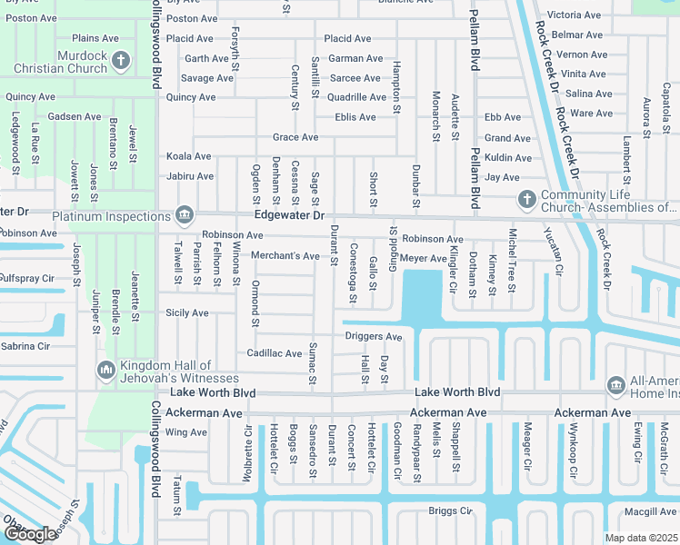map of restaurants, bars, coffee shops, grocery stores, and more near 4088 Durant Street in Port Charlotte