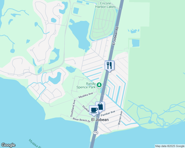 map of restaurants, bars, coffee shops, grocery stores, and more near 4747 Nonchalant Road in Port Charlotte