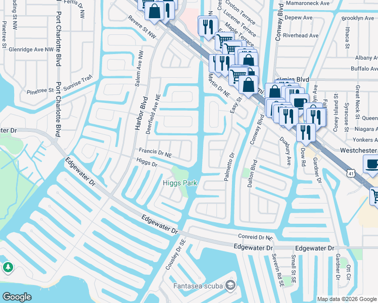 map of restaurants, bars, coffee shops, grocery stores, and more near 151 Emmett Avenue Northeast in Port Charlotte