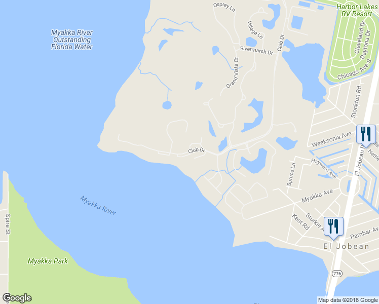 map of restaurants, bars, coffee shops, grocery stores, and more near 4290 Club Drive in Port Charlotte