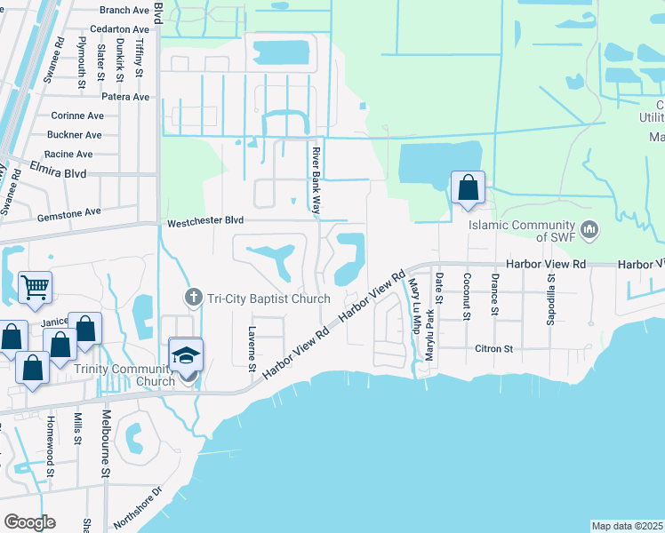 map of restaurants, bars, coffee shops, grocery stores, and more near 4064 Oakview Drive in Port Charlotte