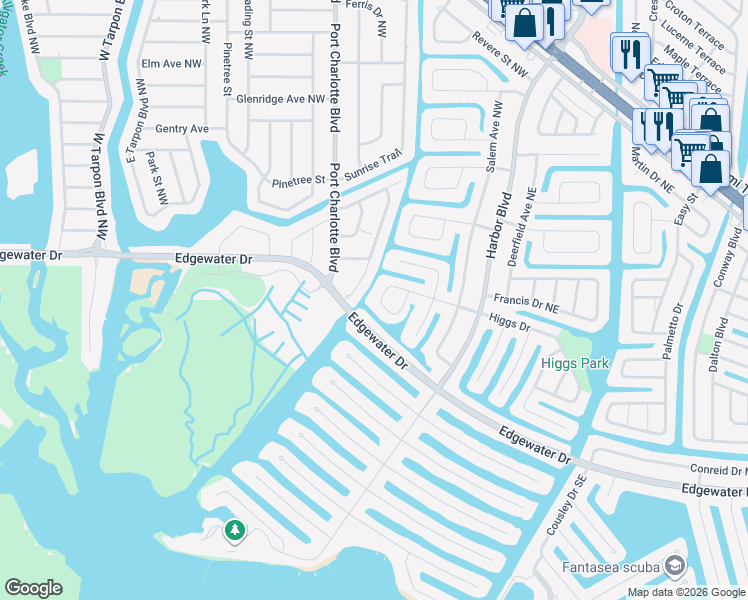 map of restaurants, bars, coffee shops, grocery stores, and more near 21072 Higgs Drive in Port Charlotte