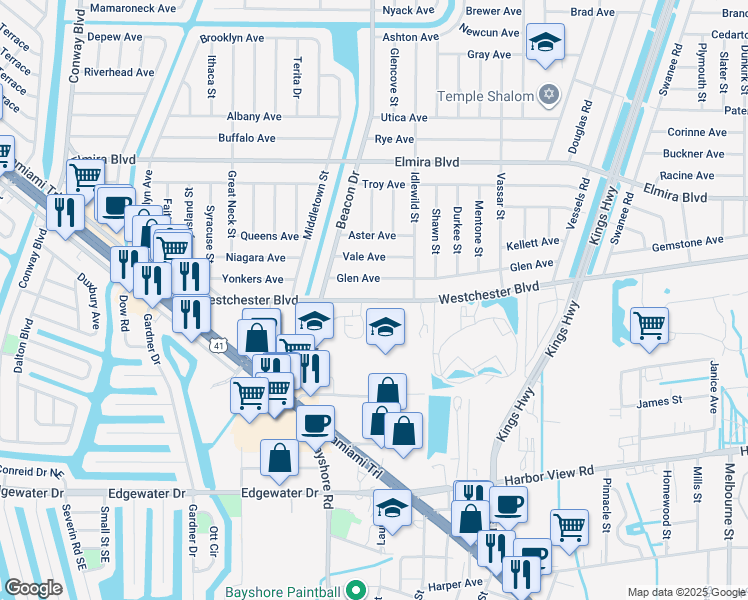 map of restaurants, bars, coffee shops, grocery stores, and more near 22458 Westchester Boulevard in Port Charlotte