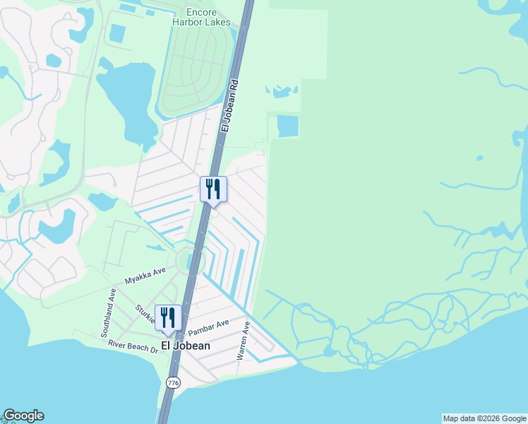 map of restaurants, bars, coffee shops, grocery stores, and more near 3810 Bravo Road in Port Charlotte