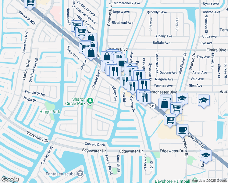 map of restaurants, bars, coffee shops, grocery stores, and more near 160 Duxbury Avenue Northeast in Port Charlotte