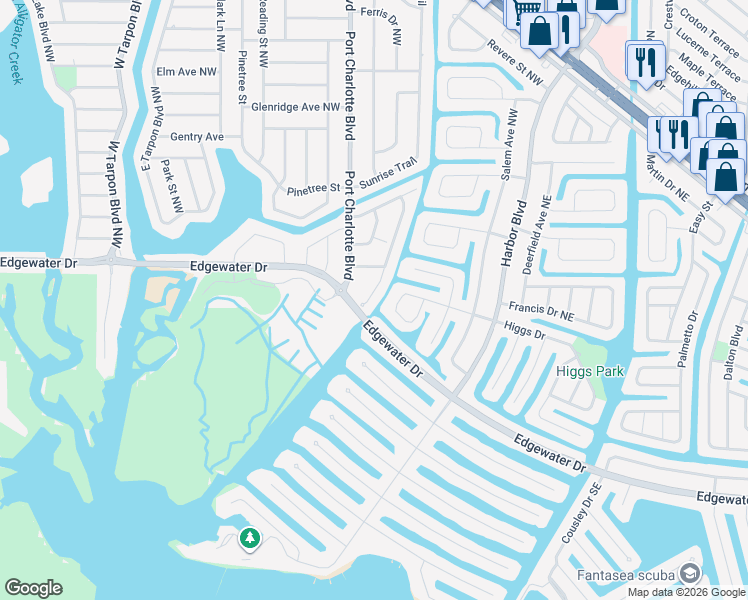map of restaurants, bars, coffee shops, grocery stores, and more near 21072 Higgs Drive in Port Charlotte