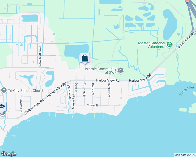 map of restaurants, bars, coffee shops, grocery stores, and more near 174 Guava Street in Punta Gorda