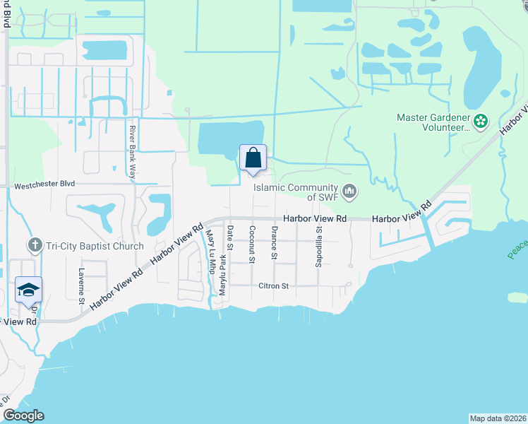 map of restaurants, bars, coffee shops, grocery stores, and more near 181 Coconut Street in Port Charlotte