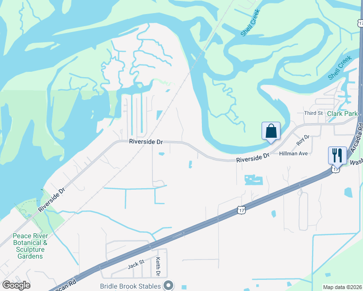 map of restaurants, bars, coffee shops, grocery stores, and more near 7217 Riverside Drive in Punta Gorda