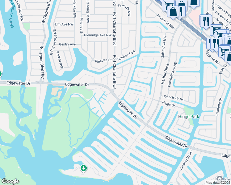 map of restaurants, bars, coffee shops, grocery stores, and more near 110 Carlisle Avenue Northwest in Port Charlotte