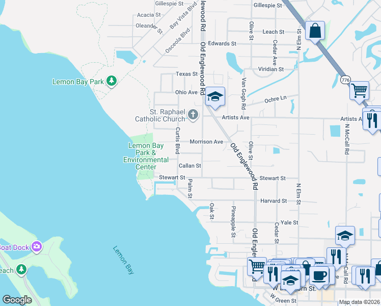 map of restaurants, bars, coffee shops, grocery stores, and more near 580 Kilbourne Avenue in Englewood