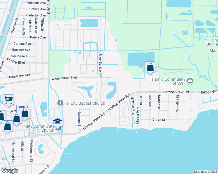 map of restaurants, bars, coffee shops, grocery stores, and more near 4040 Oakview Drive in Punta Gorda