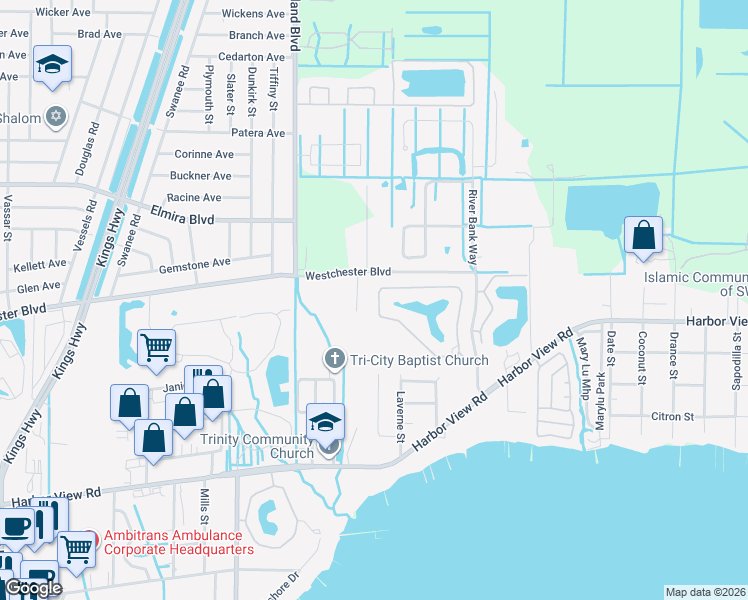 map of restaurants, bars, coffee shops, grocery stores, and more near 24208 Riverfront Drive in Punta Gorda