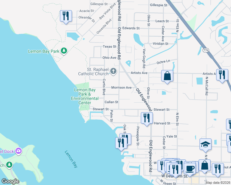 map of restaurants, bars, coffee shops, grocery stores, and more near 580 Kilbourne Avenue in Englewood