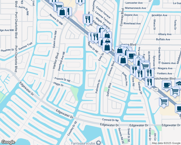 map of restaurants, bars, coffee shops, grocery stores, and more near 109 Dunn Drive Northeast in Port Charlotte