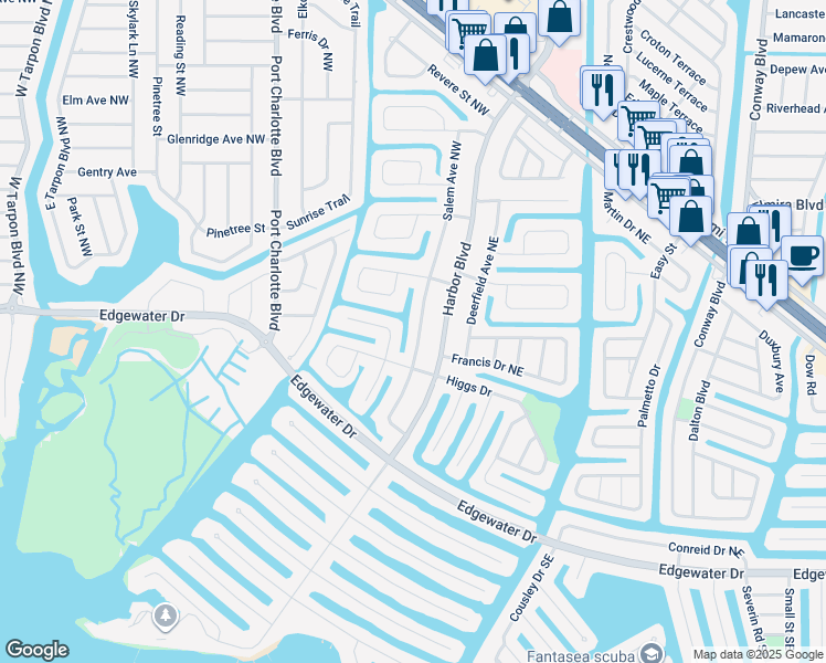 map of restaurants, bars, coffee shops, grocery stores, and more near 154 Salem Avenue Northwest in Port Charlotte