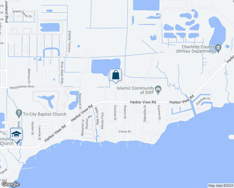 map of restaurants, bars, coffee shops, grocery stores, and more near 1792 Osage Street in Port Charlotte