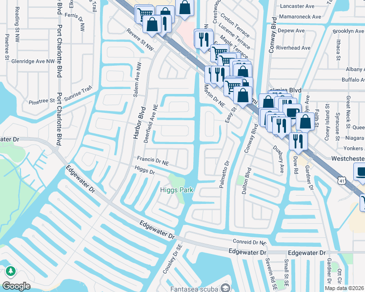 map of restaurants, bars, coffee shops, grocery stores, and more near 153 Concord Drive Northeast in Port Charlotte