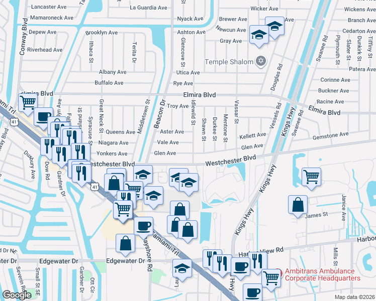 map of restaurants, bars, coffee shops, grocery stores, and more near 22506 Glen Avenue in Port Charlotte
