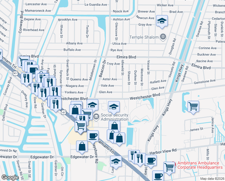 map of restaurants, bars, coffee shops, grocery stores, and more near 22465 Vale Avenue in Port Charlotte