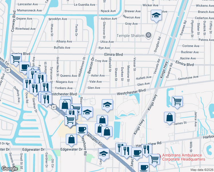 map of restaurants, bars, coffee shops, grocery stores, and more near 3637 Idlewild Street in Port Charlotte