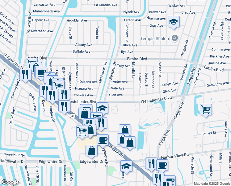 map of restaurants, bars, coffee shops, grocery stores, and more near 22465 Vale Avenue in Port Charlotte