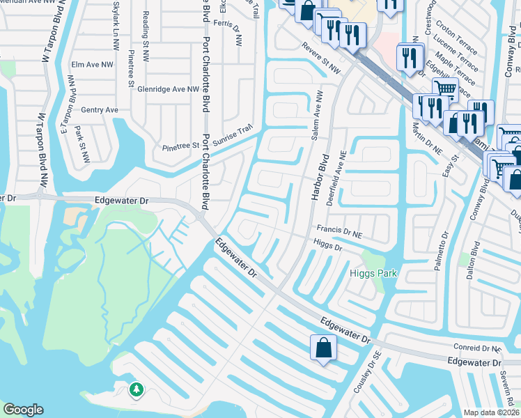 map of restaurants, bars, coffee shops, grocery stores, and more near 167 Buckeye Avenue Northwest in Port Charlotte