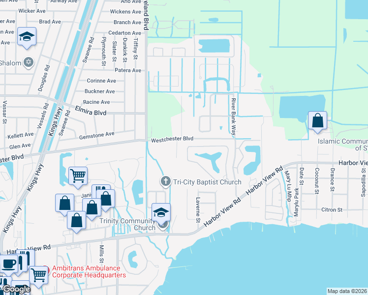 map of restaurants, bars, coffee shops, grocery stores, and more near 24208 Riverfront Drive in Punta Gorda